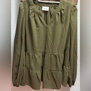 ANDREE BY UNIT Olive Green Tiered Blouse